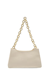 Embossed Pu Leather Chunky Chain Shoulder Bag - Cream