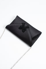 Satin Evening Clutch Bag with Embellishment - Black