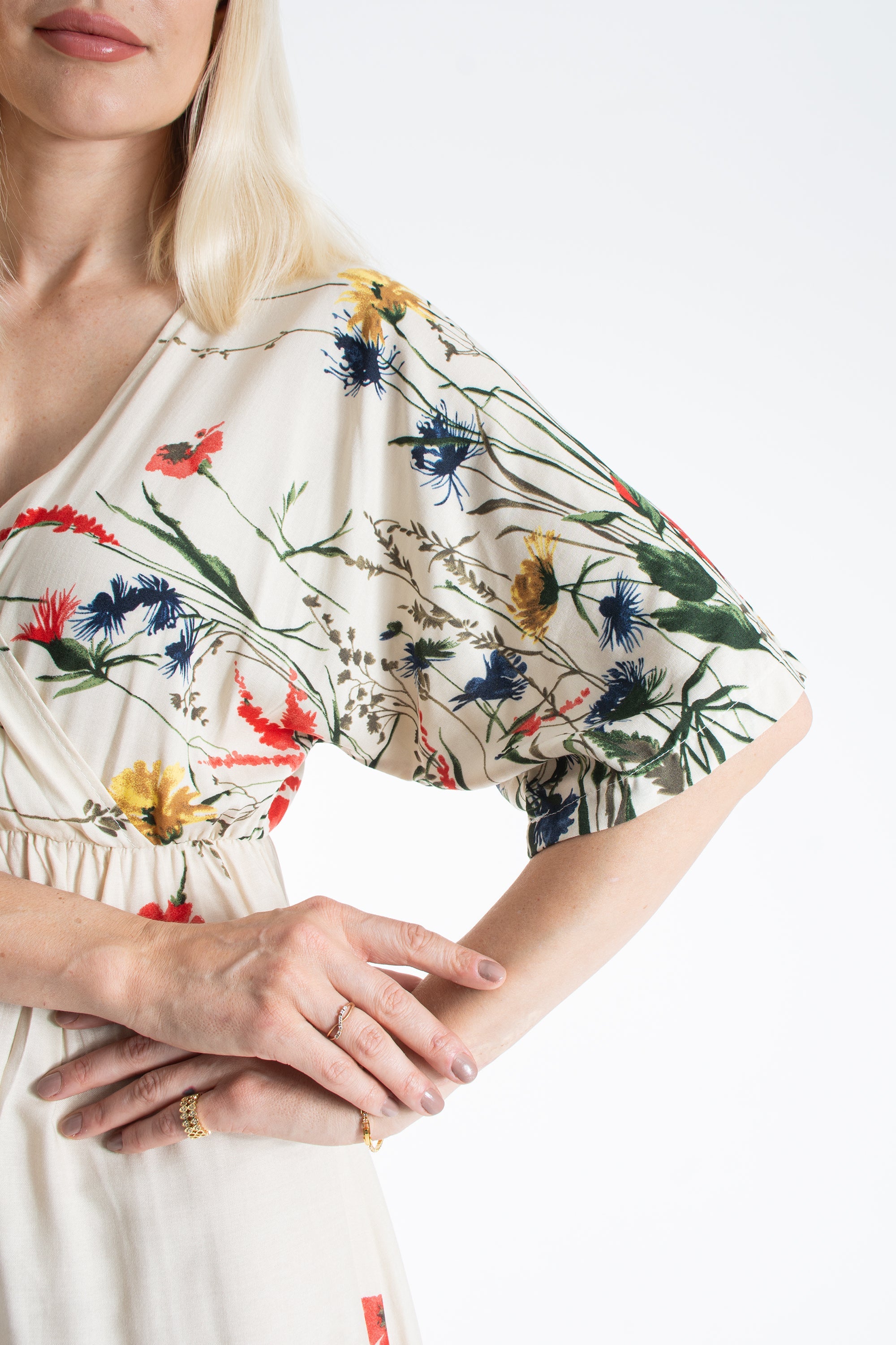 Womens Viscose Floral Print V Neck Short Sleeve Midi Dress