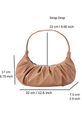 Pleated Pu Leather Shoulder Bag - Nude