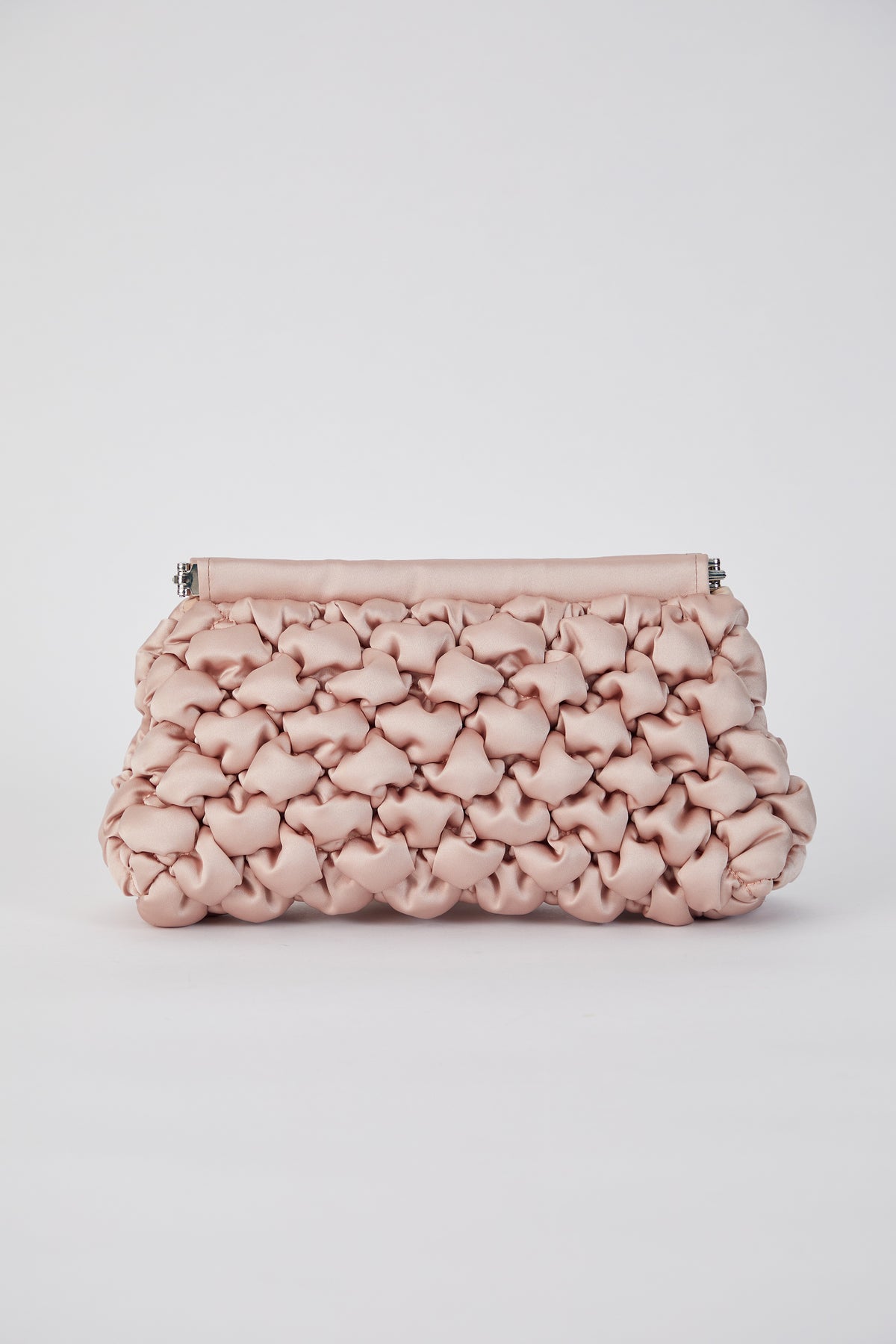 Puffy Quilted Satin Clucth Bag with Detachable Crossbody Strap - Beige