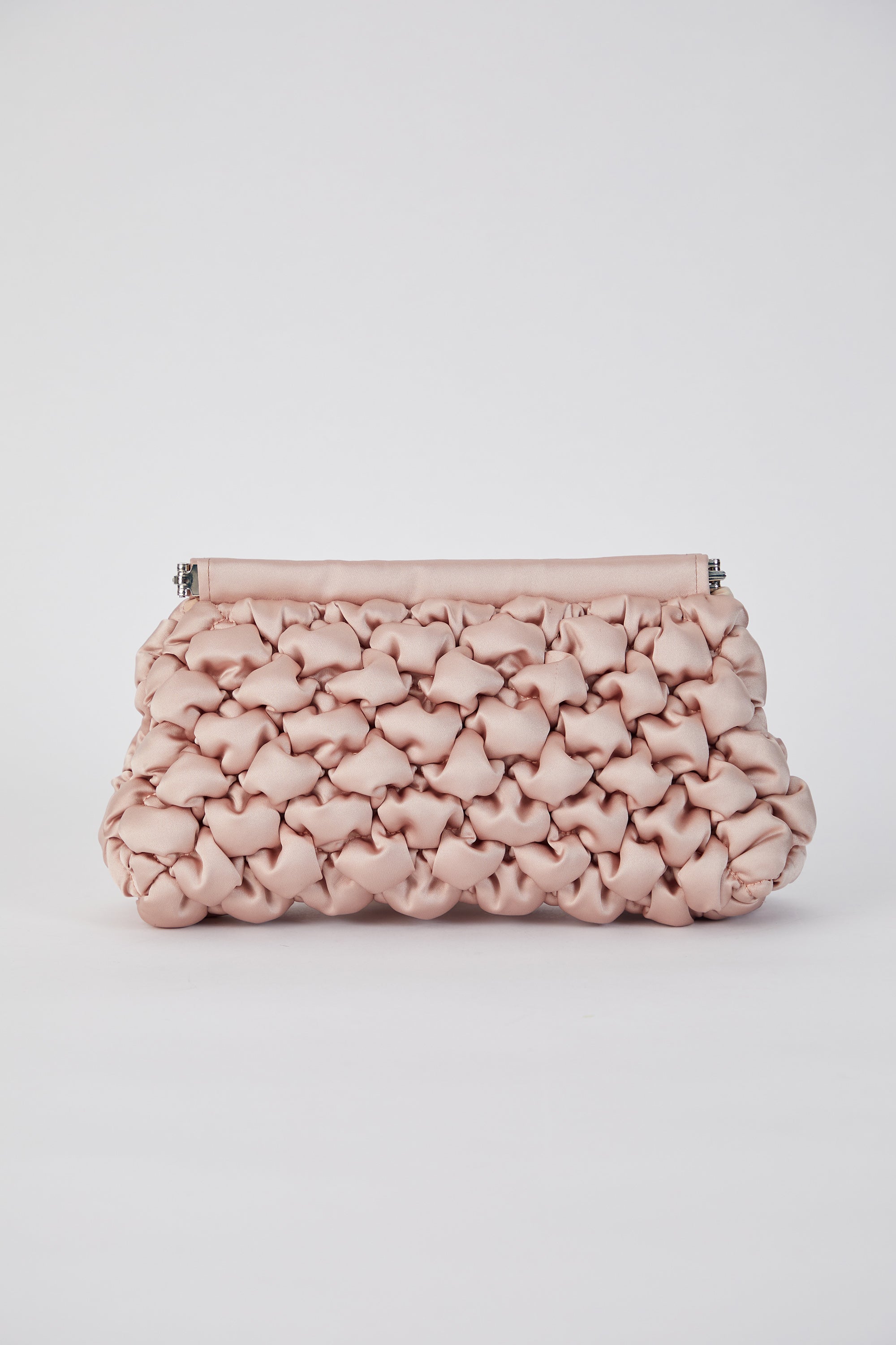 Puffy Quilted Satin Clucth Bag with Detachable Crossbody Strap - Beige