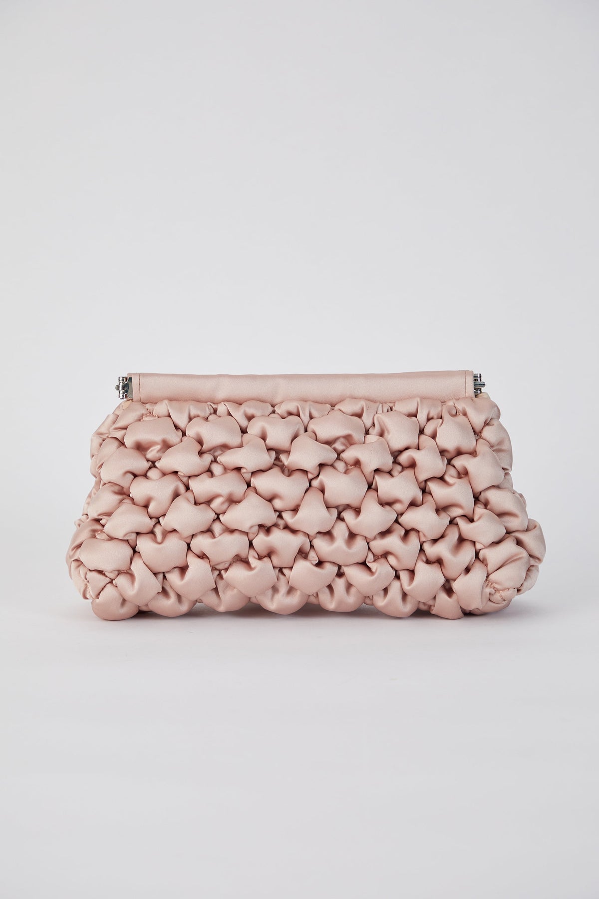 Puffy Quilted Satin Clucth Bag with Detachable Crossbody Strap - Beige