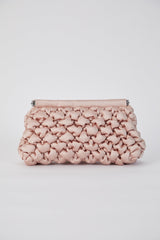 Puffy Quilted Satin Clucth Bag with Detachable Crossbody Strap - Beige