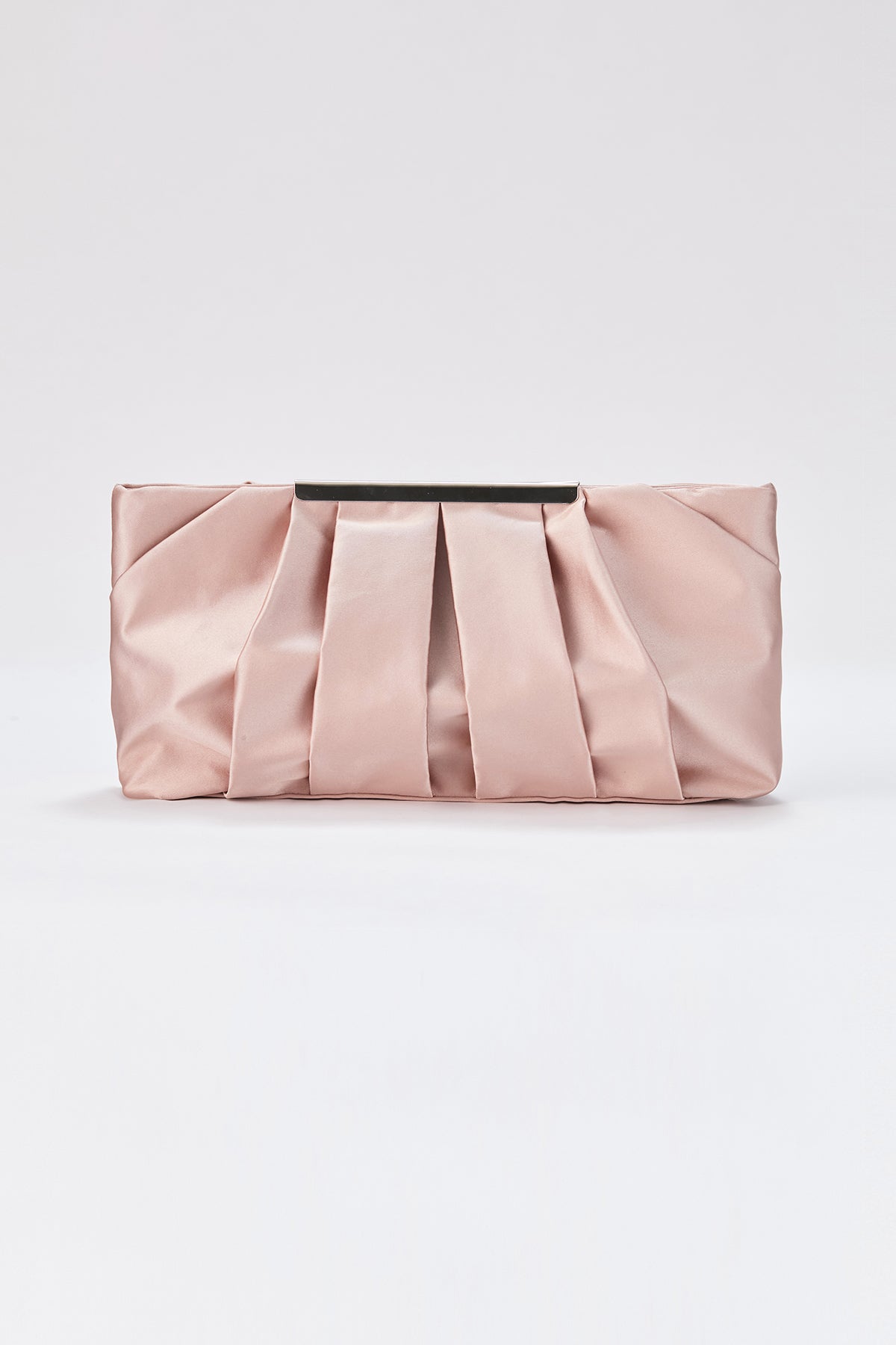 Pleated Satin Clutch Bag with Detachable Strap - Nude