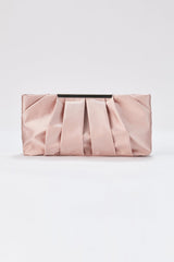 Pleated Satin Clutch Bag with Detachable Strap - Nude