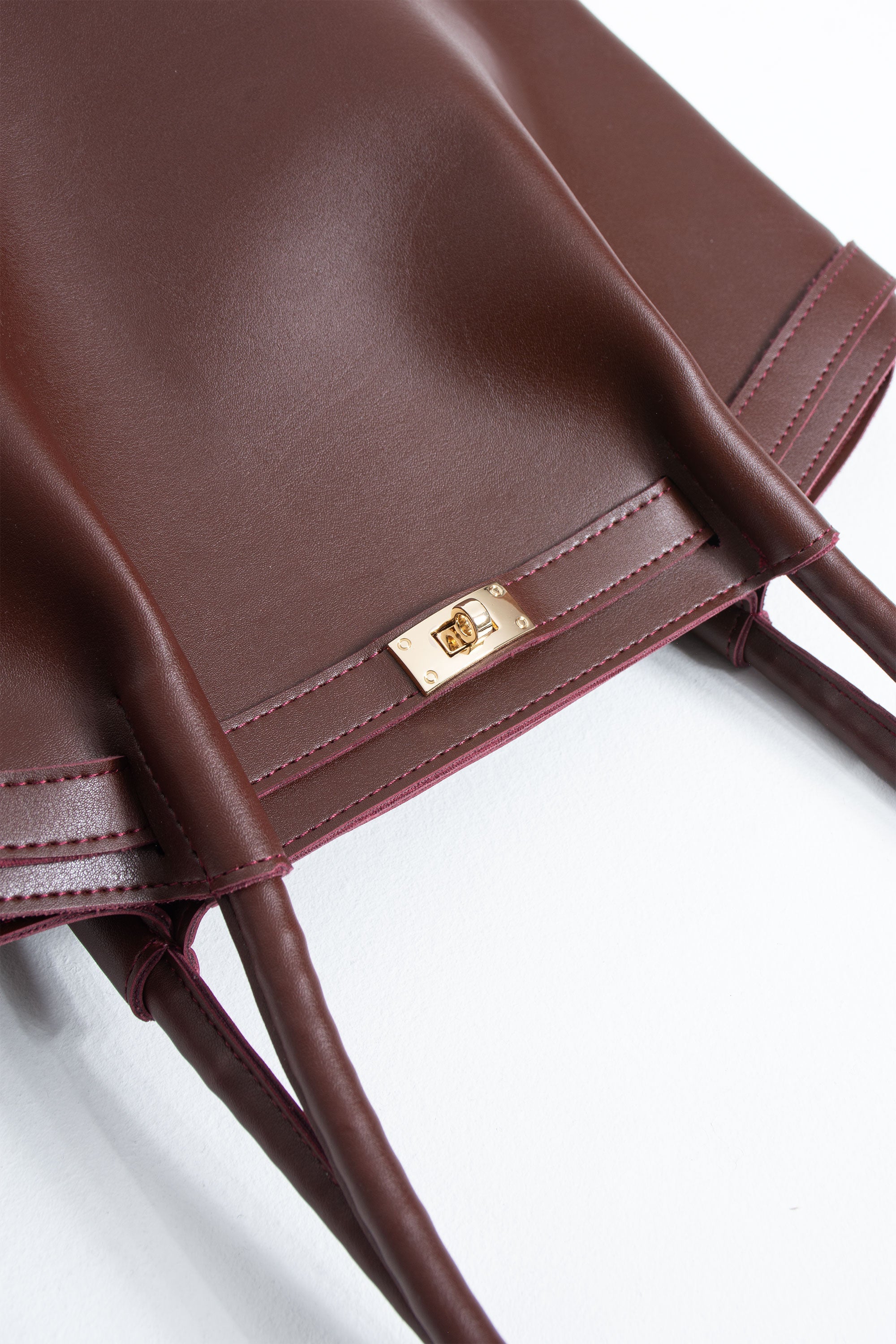 Large PU Leather Shopper Tote Bag with Matching Pouch - Burgundy