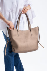 Grain Pu Leather Large Tote Bag with Matching Zipper Pouch  2PCS Set - Gold