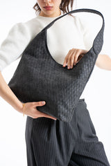 Woven Suede Slouchy Tote Bag with Matching Zipper Pouch 2PCS Set - Black