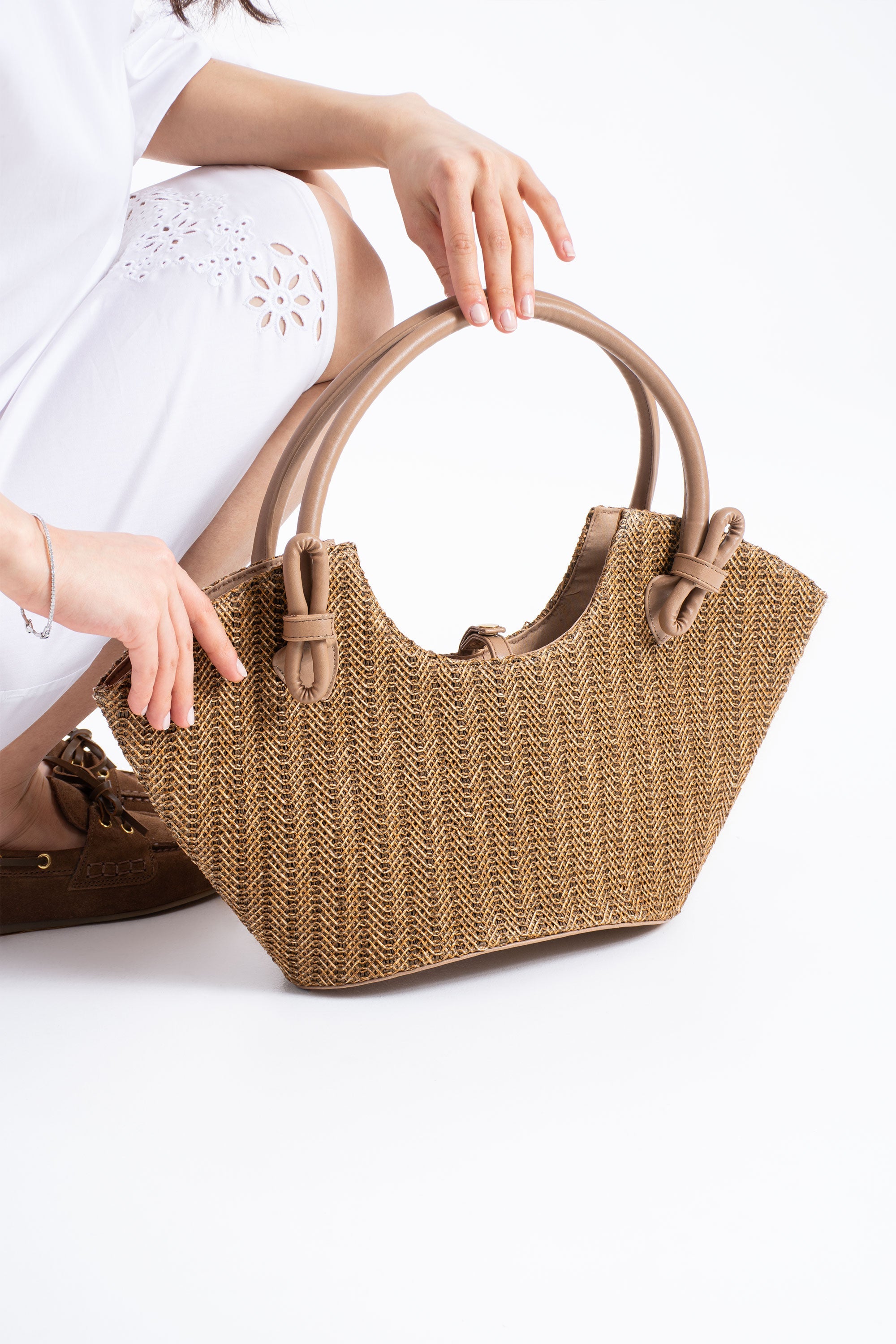 Woven Straw Tote Bag - Brown