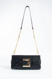 PU Leather Shoulder & Clutch Bag with Large Gold Buckle - Black