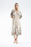 Womens Viscose Floral Print V Neck Short Sleeve Midi Dress