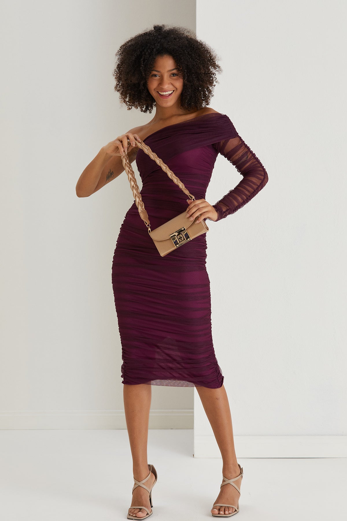 Mini Shoulder Bag With Chuncky Braided Strap - Gold