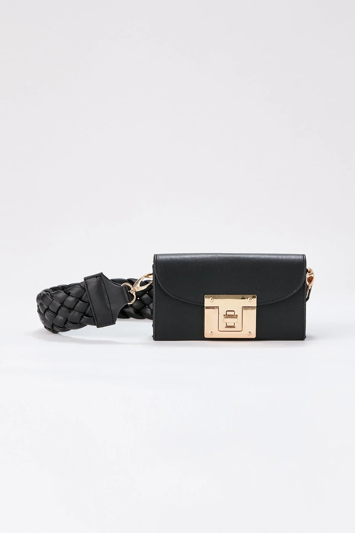 Mini Shoulder Bag with Chuncky Braided Strap - Black