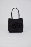 Floral Satin Handbag with Detachable Crossbody Strap - Black