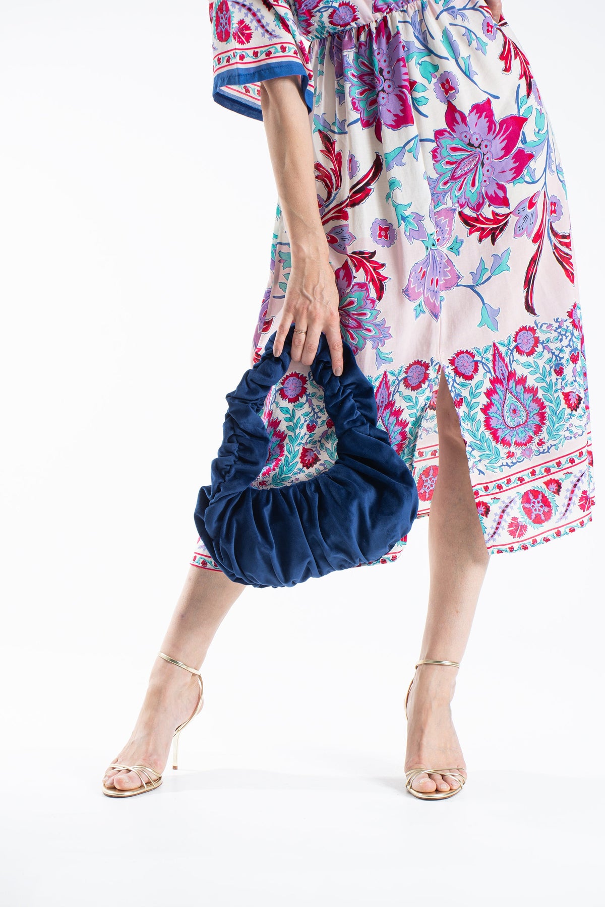 Pleated Shoulder Bag - Dark Blue
