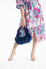 Pleated Shoulder Bag - Dark Blue