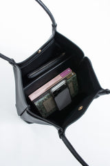 Large PU Leather Shopper Tote Bag with Matching Pouch - Black