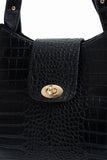Texured Pu Leather Tote Bag with Matching Zipper Pouch 2PCS Set - Black