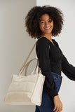 Quilted Pu Leather Tote Bag with Detachable Strap - Cream