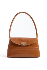Croc Pu Flap Shoulder Bag - Tan