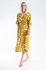 Womens Viscose Printed Ornamental Floral Midi Dress