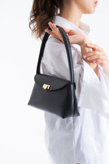 Pu Leather Flap Shoulder Bag - Black