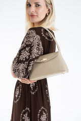 Croc Pu Flap Shoulder Bag - Beige
