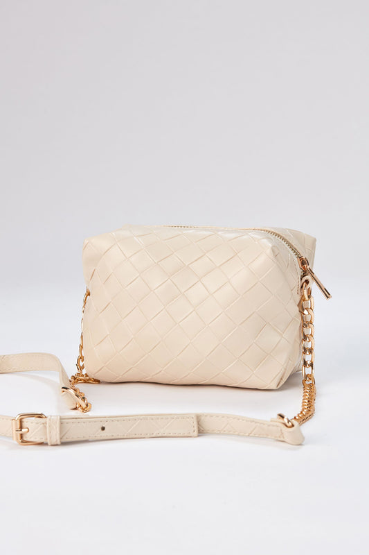 Braided Pu Leather Crossbody Camera Bag - Cream