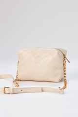 Braided Pu Leather Crossbody Camera Bag - Cream