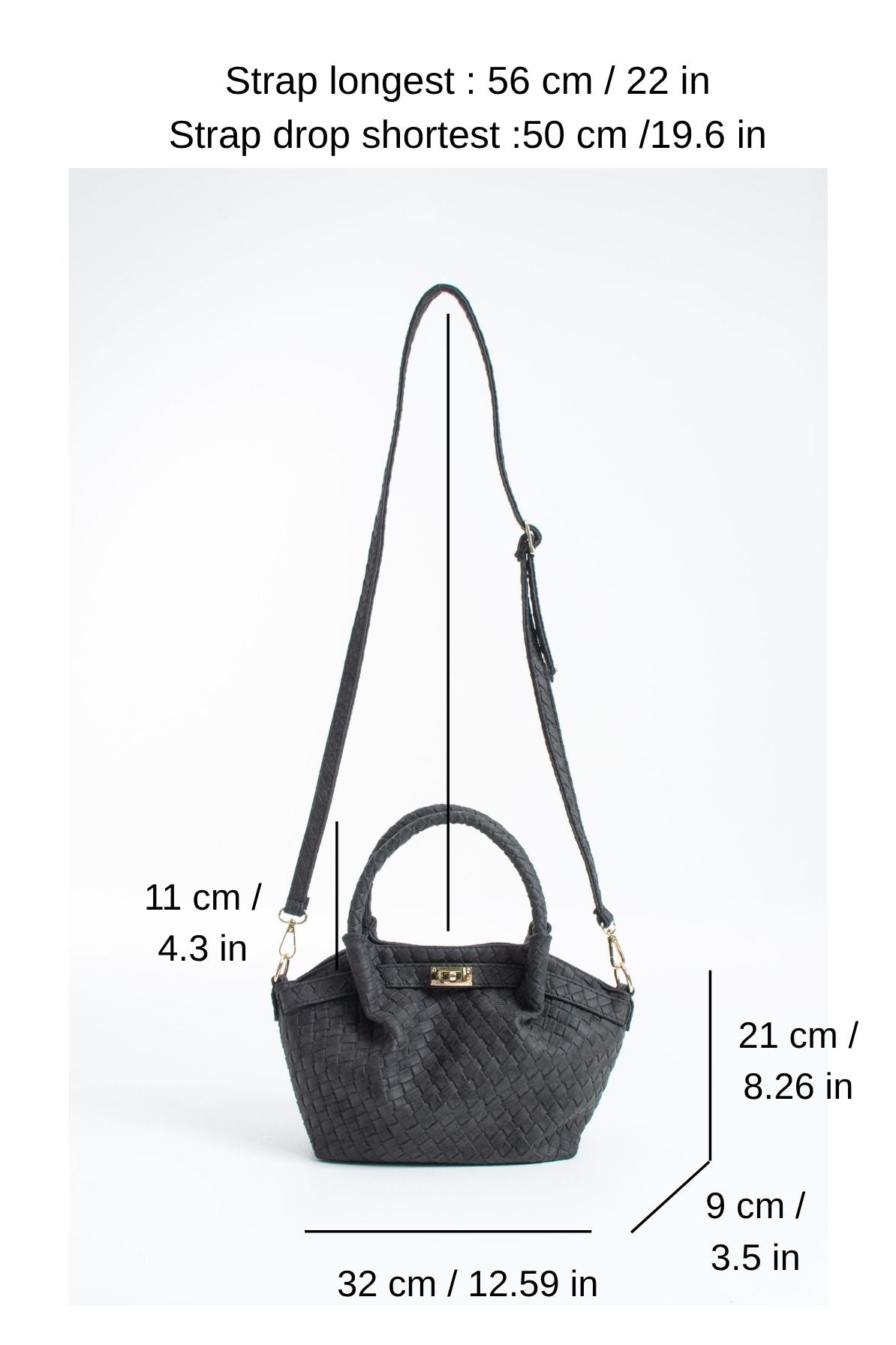 Woven Suede Top Handle Crossbody Bag with Twist Lock Detail - Black