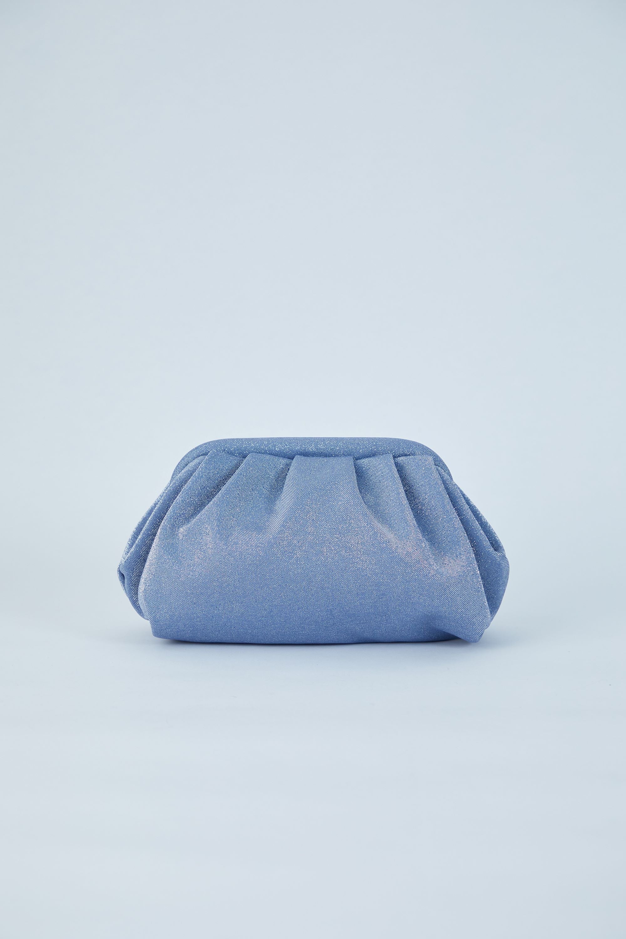 Shimmery Pouch Bag with Detachable Crossbody Strap - Light Blue