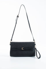 Woven Pu Leather Flap Closure Wristlet & Clutch&Crossbody  3-in-1 - Black