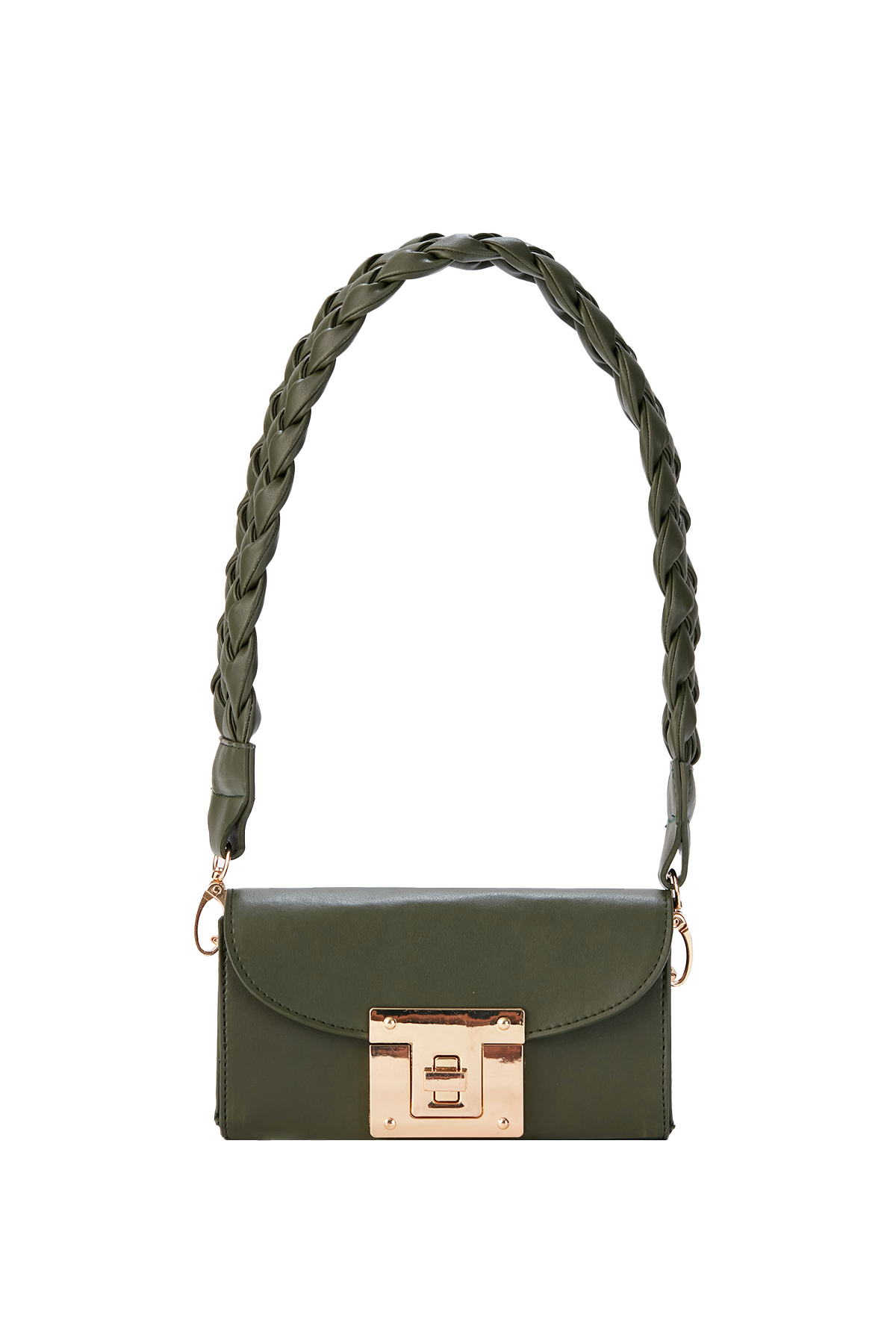Mini Shoulder Bag With Chuncky Braided Strap - Khaki