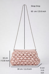 Puffy Quilted Satin Clucth Bag with Detachable Crossbody Strap - Beige