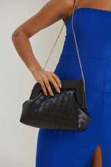 Asymmetrical  Braided Pu Leather  Clutch Bag With Detachable Strap - Black