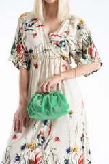Shimmery Pouch Bag With Detachable Crossbody Strap - Green