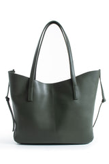 Pu Leather Large Tote Bag with Matching Zipper Pouch  2PCS Set - Green