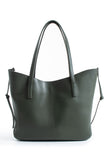 Pu Leather Large Tote Bag with Matching Zipper Pouch  2PCS Set - Green