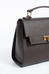 Pu Leather Top Handle Satchel Crossbody Bag - Brown