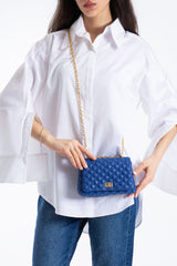 Quilted Plant Based Leather Crossbody & Shoulder Bag - Blue