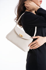 Pu Leather Flap Shoulder Bag - Cream