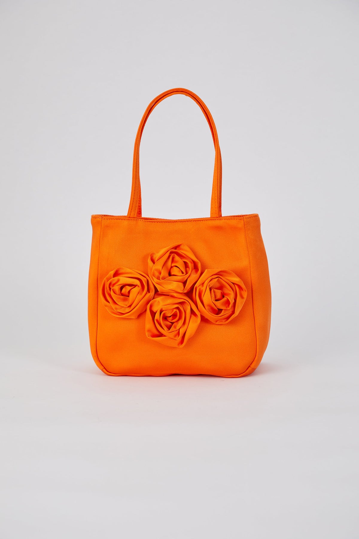 Floral Satin Handbag with Detachable Crossbody Strap - Orange