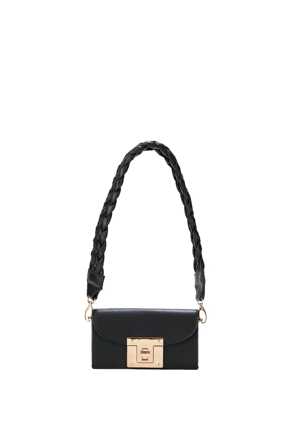 Mini Shoulder Bag with Chuncky Braided Strap - Black