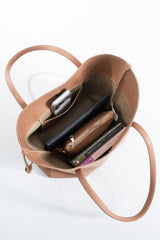 Pu Leather Large Tote Bag with Matching Zipper Pouch  2PCS Set - Nude