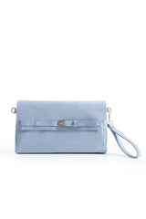 Crinkle Patent Flap Closure Wristlet & Clutc&Crossbody  3-in-1 Handbag - Blue