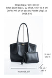 Large PU Leather Shopper Tote Bag with Matching Pouch - Black