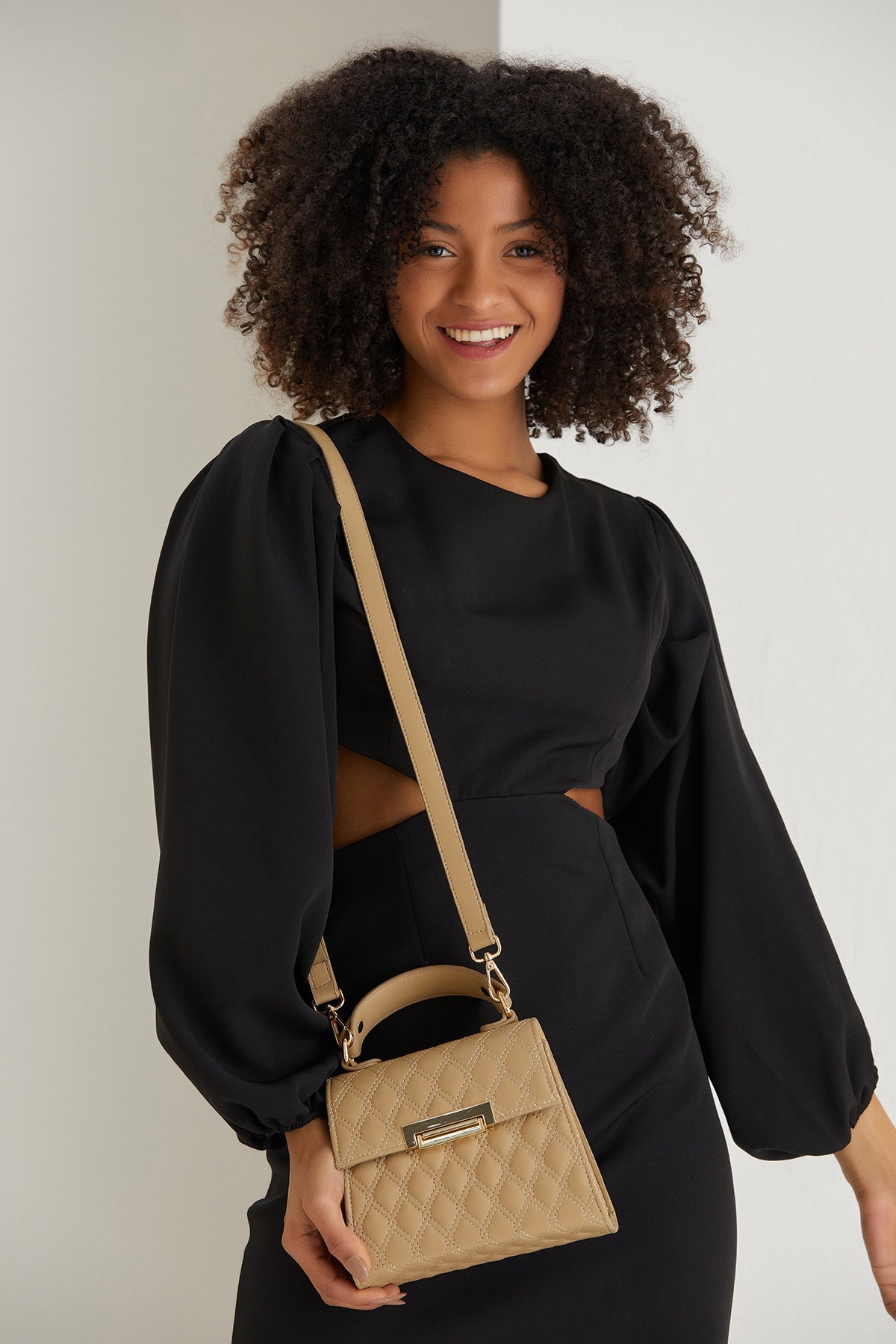 Plant Based Leather Top Handle Crossbody Bag - Beige