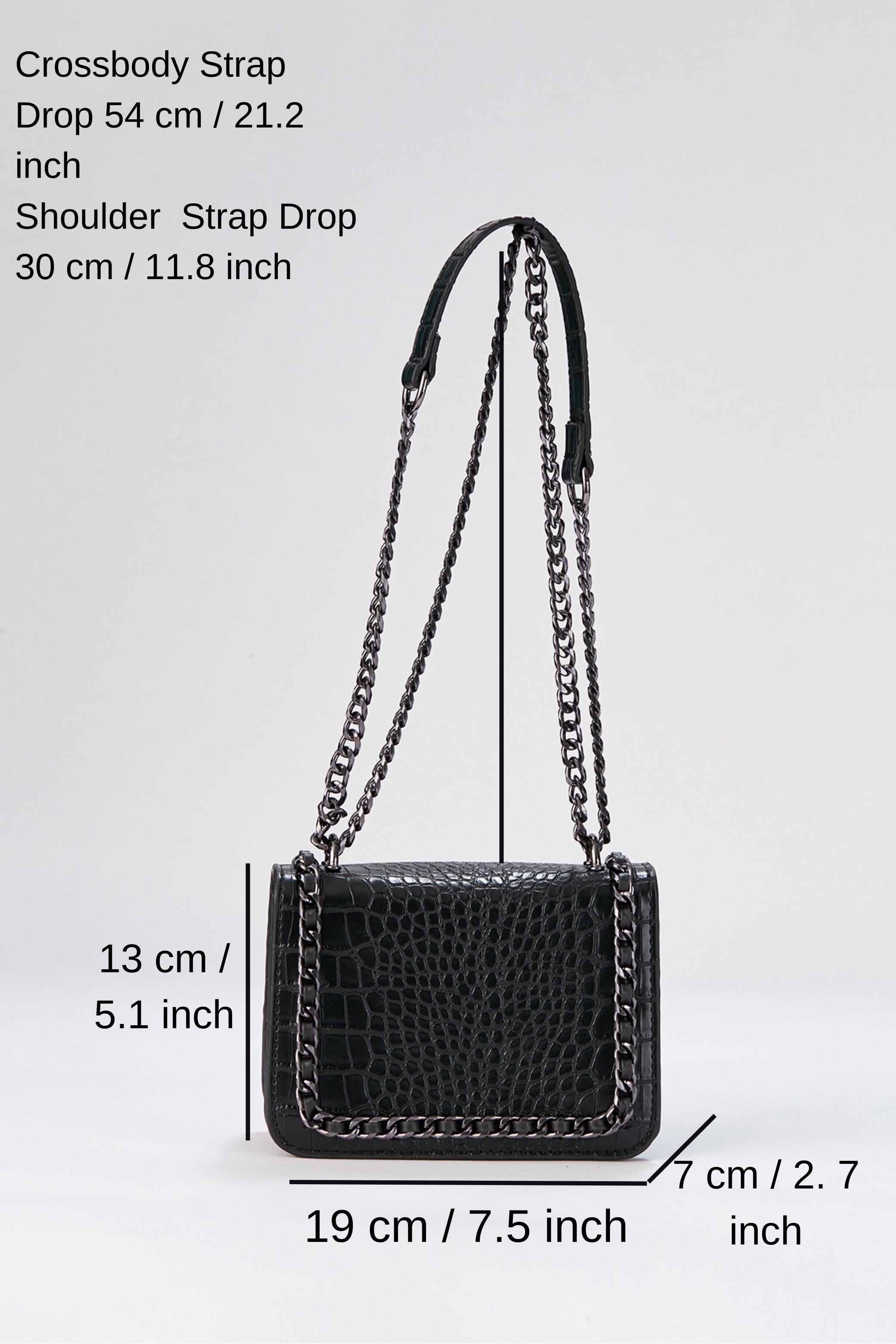 Chain Braided Croc Shoulder & Crossbody Bag - Black