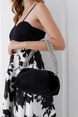 Chunky Braided Diamante Strap  Shoulder Bag - Black